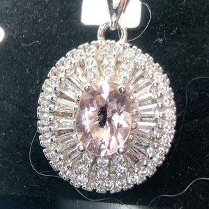 Morganite 1.48ct Platinum Finish Solid 925 Sterling Silver Pendant